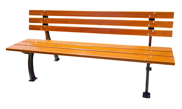 istock Wooden brown bench isolated on white background 1257761864