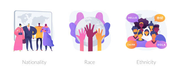 Human diversity abstract concept vector illustrations. Human diversity abstract concept vector illustration set. Nationality, race and ethnicity, country of birth, passport, social difference, human rights, skin color, genetic code abstract metaphor. equity vs equality stock illustrations