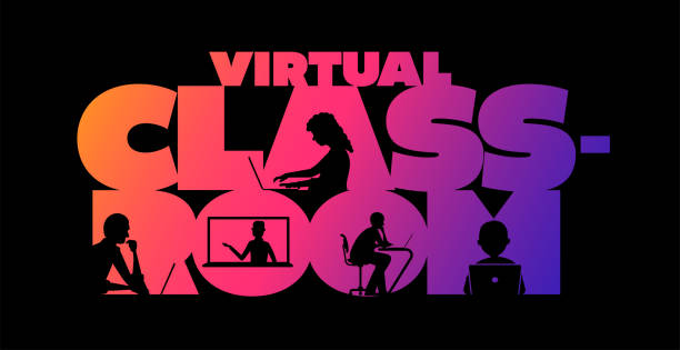 virtuelles lehrkonzept typografisches design - silhouette student school learning stock-grafiken, -clipart, -cartoons und -symbole