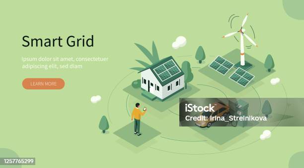 Smart Grid - Immagini vettoriali stock e altre immagini di Assonometria - Assonometria, Energia sostenibile, Conservazione ambientale