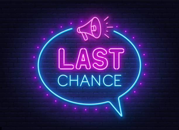 Last chance neon sign on brick wall background. Last chance neon sign on brick wall background . last stock illustrations