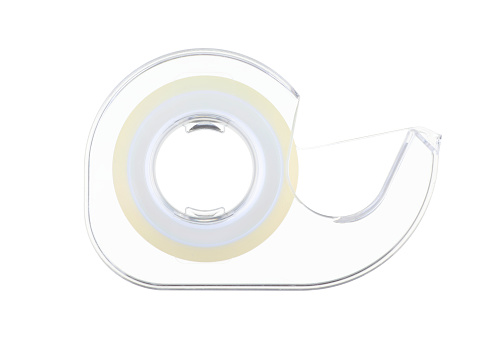 A sticky tape dispenser on white with clipping path