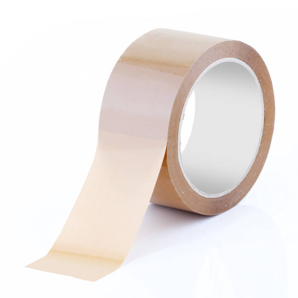 roll of brown parcel tape on white - packing duck imagens e fotografias de stock