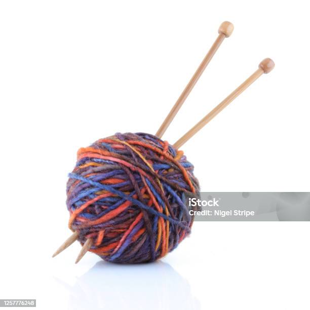 Ball Of Wool Yarn With Knitting Needles Stock Photo - Download Image Now - Knitting Needle, Ball Of Wool, Cut Out