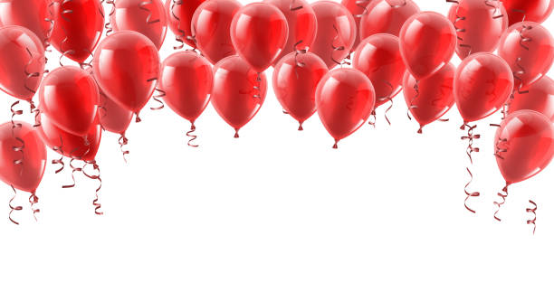 illustrations, cliparts, dessins animés et icônes de fond de ballons de partie rouge - confetti balloon white background isolated