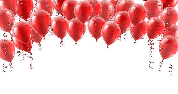 A red party balloons isolated header background