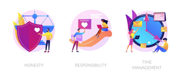 Personal and professional skills vector concept metaphors. Personal and professional skills icons set. Honesty, responsibility, time management metaphors. Personnel training, employee coaching. Vector isolated concept metaphor illustrations. academic integrity stock illustrations