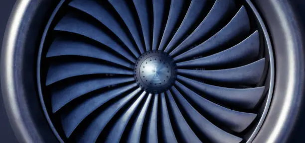 Close-up of aircraft jet engine turbine