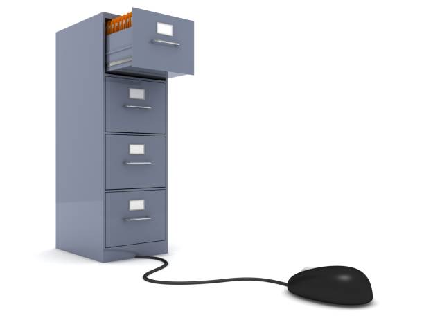 archiviazione di dati informatici - filing cabinet archives computer mouse file foto e immagini stock