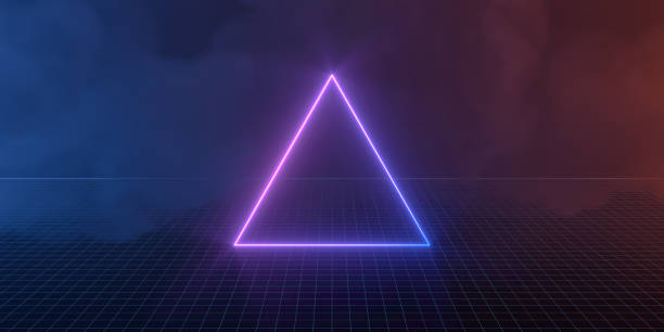 istock Purple neon triangle laser line with dark background, 3d rendering. 1257785960
