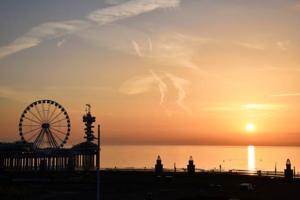 istock Sunset at the beach of Scheveningen, Netherlands 1257789636