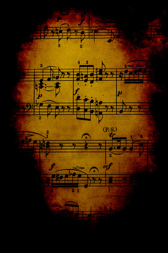 Old classical sheet music has a vintage tone and texture to it