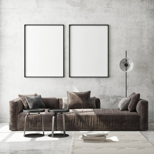 istock mock up poster frame in modern interior background, scandinavian style, 3D render 1257792641