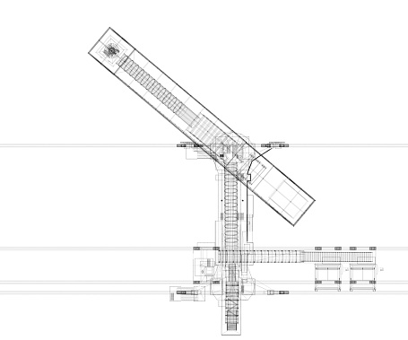 Scheme of the Dockside cargo crane for bulk cargo. Isolate on white.  3d-rendering