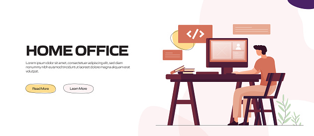 Home Office Concept Vector Illustration for Website Banner, Advertisement and Marketing Material, Online Advertising, Business Presentation etc.