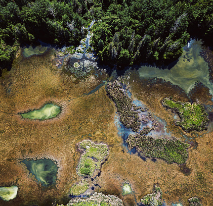 Aerial drone view of a high mineral content (gypsum) wetland.