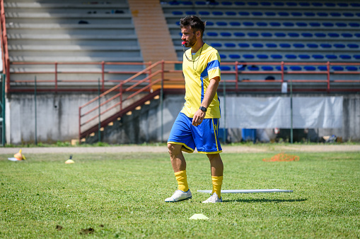 Summer soccer football camp school for children, training.