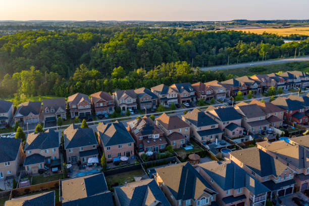 Aerial view Purpleville, Kleinburg at Teston road and Highway 400, detached and duplex house at Woodbridge in Vaughan, Ontario, Canada Ontario, Canada. Woodbridge stock pictures, royalty-free photos & images