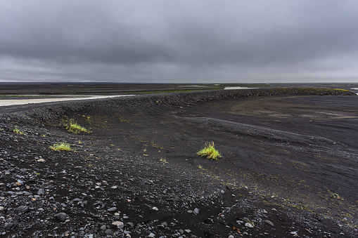 Black lava field near Skaftafell National Park, Ring Road, Southeast Iceland.