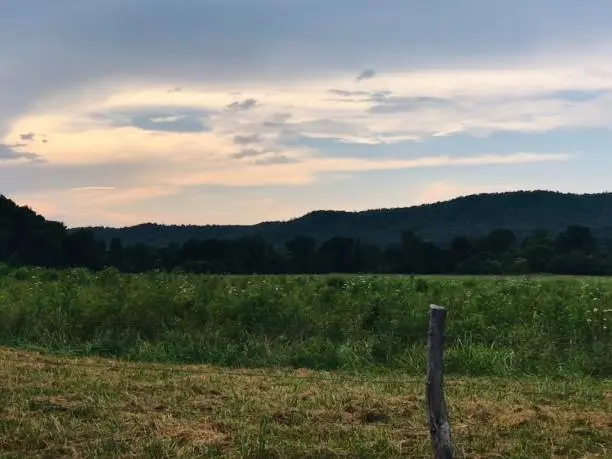 Cade’s Cove field and mountains