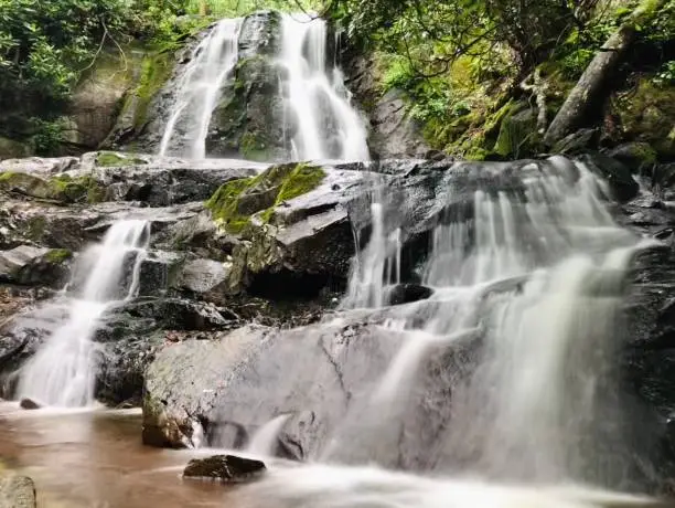 Waterfall with beautiful stones and greenery