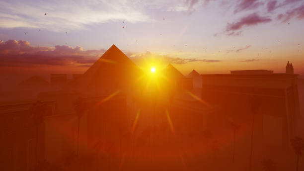 기자, 카이로, 이집트에서 위대한 피라미드를 통해 놀라운 일출 - egypt pyramid ancient egyptian culture cloud 뉴스 사진 이미지