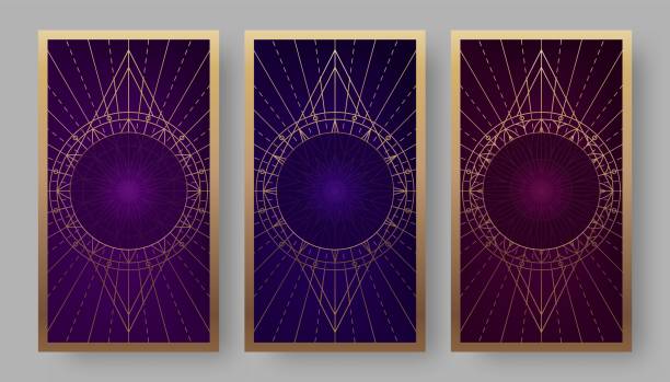 karty tarota z powrotem zestaw z symbolami geometrycznymi - tarot cards stock illustrations