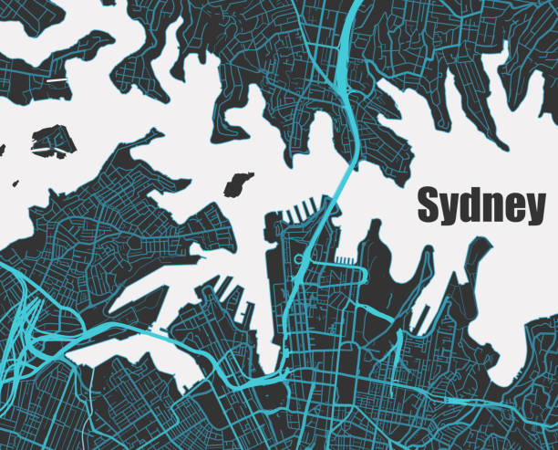 Stylish vector high-tech map of Sydney Stylish vector high-tech map of Sydney. with blue streets for print or background hightech stock illustrations