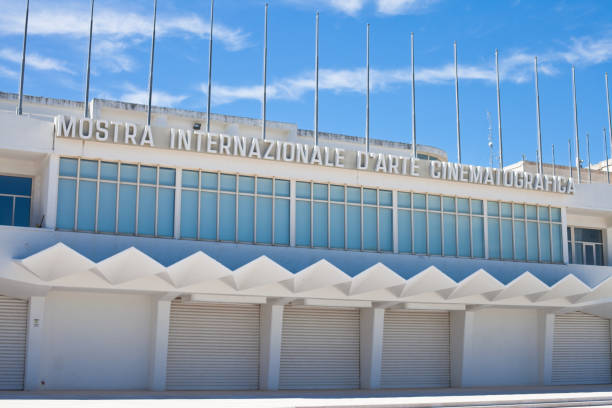 Venice film Festival Building Venice, Italy - July 12, 2020: Close-up of the empty  area of the Venice Film Festival Palace, Italy. premio stock pictures, royalty-free photos & images