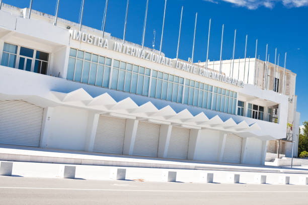 Venice film Festival Building Venice, Italy - July 12, 2020: Close-up of the empty  area of the Venice Film Festival Palace, Italy. premio stock pictures, royalty-free photos & images