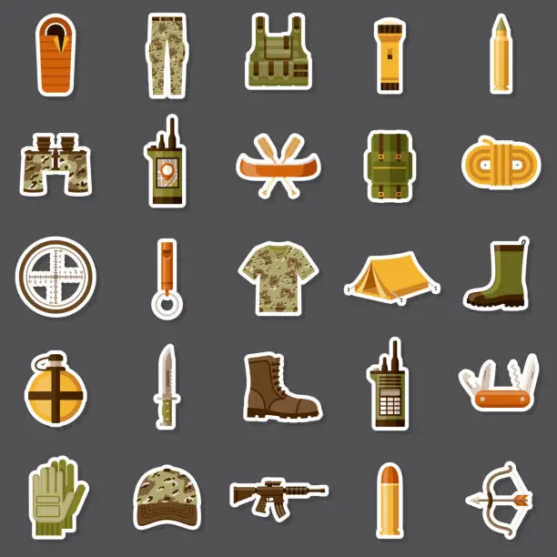 Vector illustration of Hunting and Fishing Sticker Set