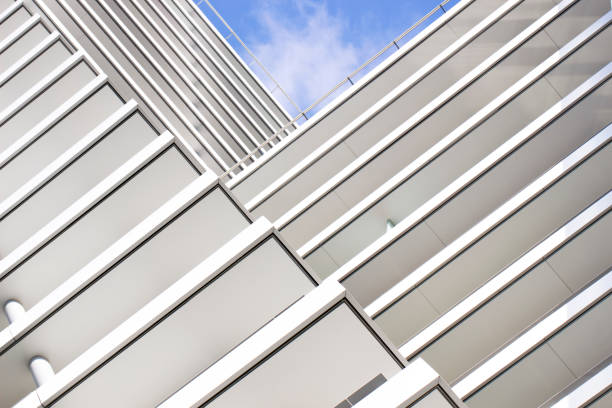 istock The striped elements of the modern building create a geometric pattern.Urban abstract architecture in the minimalism style. 1257821569