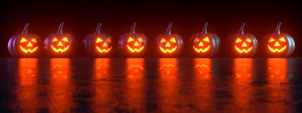 istock 3D Pumpkins for Halloween with spooky face, Jack O' Lantern 1257824310