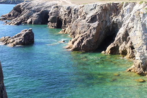 Bay of Quiberon. Wild coast. The bay of Quiberon offers a magnificent spectacle from the rock sculpted by wind and water.