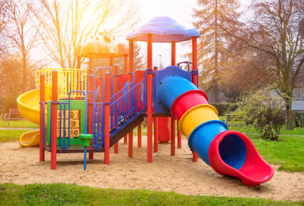 istock Children playground on yard in public park 1257830958