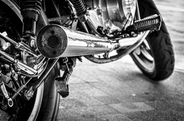 istock Black motorcycle on a street 1257832496