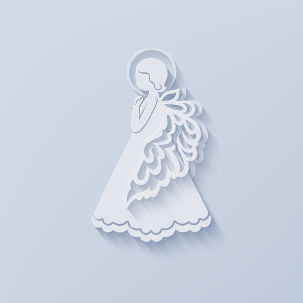 ilustrações de stock, clip art, desenhos animados e ícones de beautiful angel with ornamental wings and halo - freedom praying spirituality silhouette