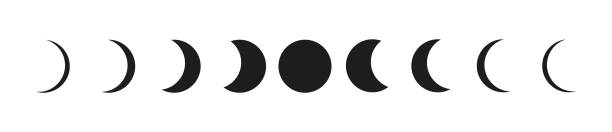 Moon phases astronomy icons set on white backgound Moon phases icons set on white backgound lunar eclipse stock illustrations