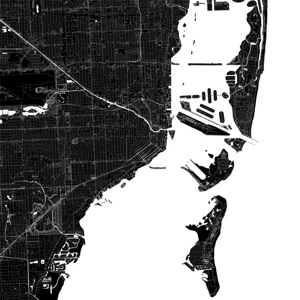 Miami, Florida Vector Map Topographic / Road map of Miami, FL. Original map data is open data via © OpenStreetMap contributors miami beach stock illustrations