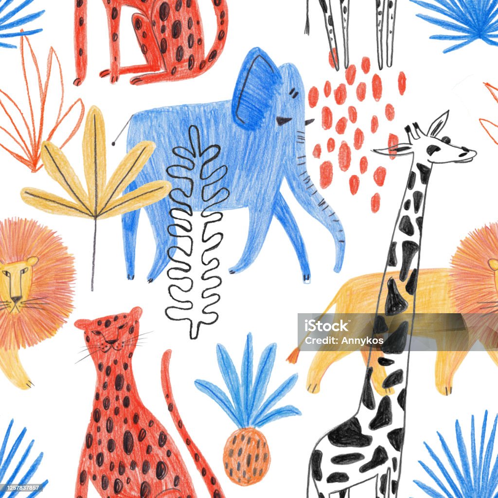 Seamless Pattern With Funny African Animals Stock Illustration - Download  Image Now - Seamless Pattern, Lion - Feline, Elephant - iStock