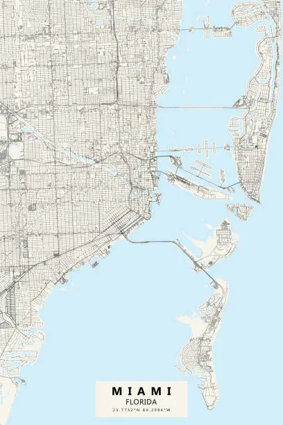 Vector illustration of Miami, Florida Vector Map