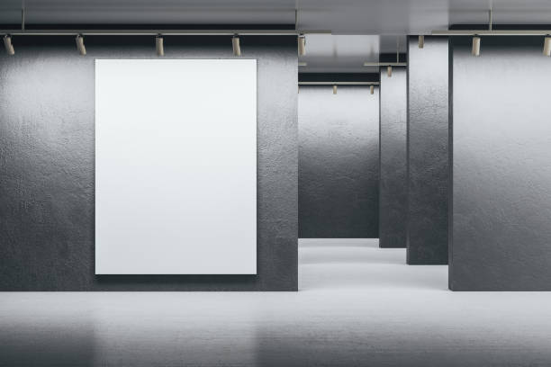 istock Minimalistic gallery room with blank banner 1257842443
