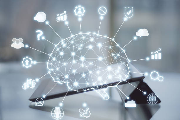 istock Digital tablet with AI hologram. 1257842706