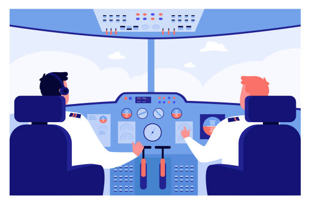 illustrations, cliparts, dessins animés et icônes de pilotes d’avion à l’avion de navigation de panneau de commande - cockpit horizontal equipment instrument of measurement