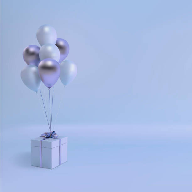istock Vector illustration of realistic balloons and gift box with bow on purple background. Empty space for party, promotion social media banners, posters. 1257843989