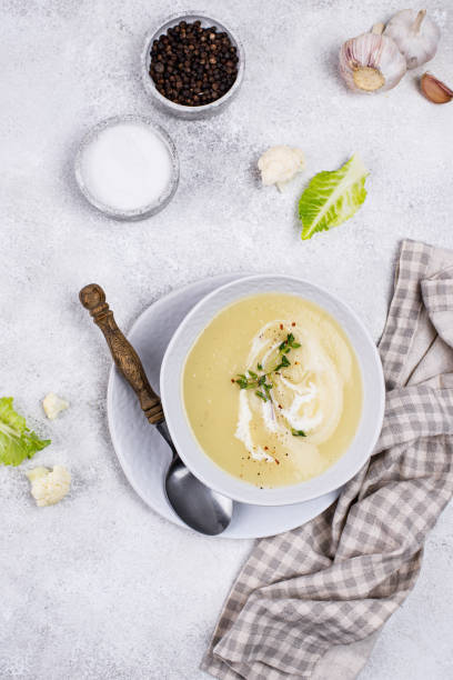 istock Healthy vegan cauliflower cream soup 1257845102