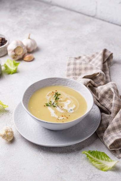 istock Healthy vegan cauliflower cream soup 1257845103