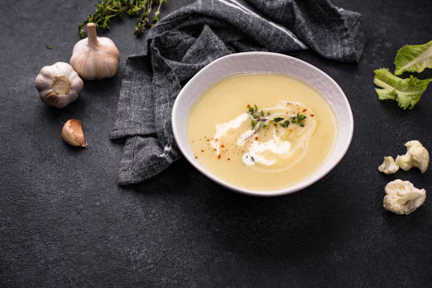 istock Healthy vegan cauliflower cream soup 1257845109