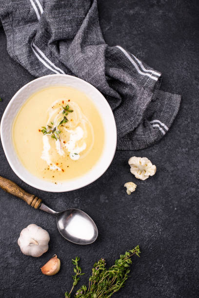 istock Healthy vegan cauliflower cream soup 1257845111