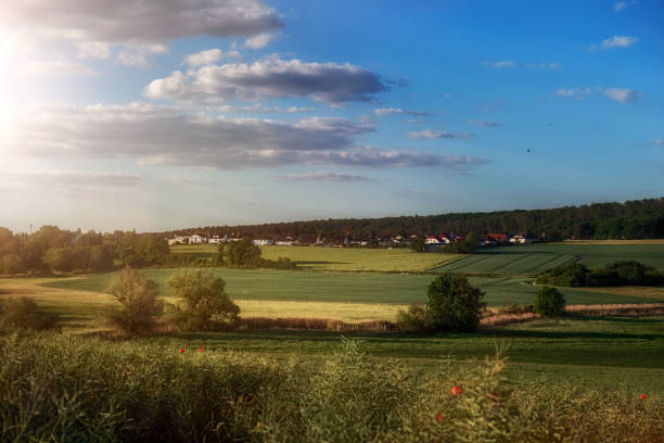 View over small village and field